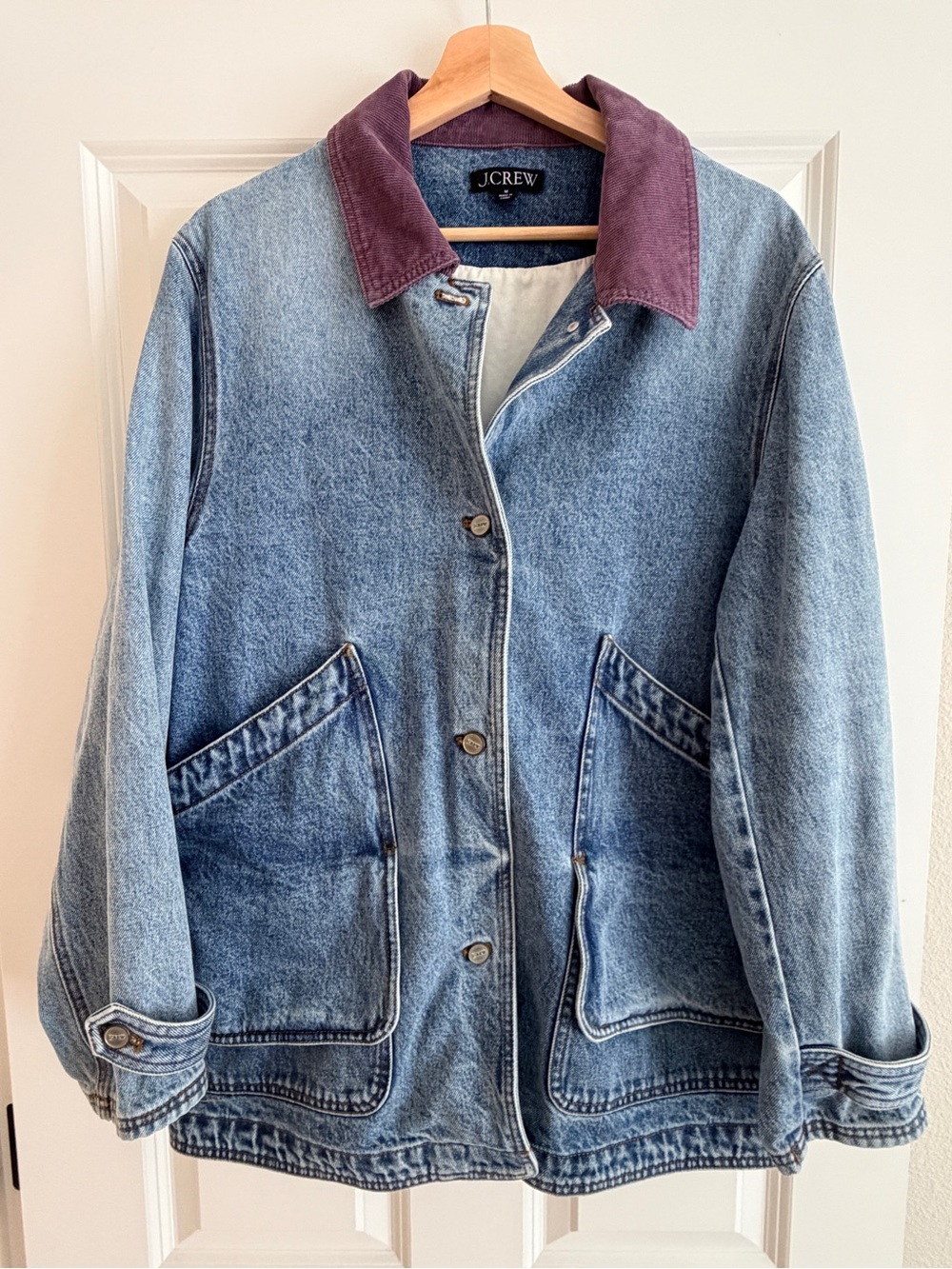 J.Crew Relaxed Barn Jacket in Denim Corduroy Collar In Lily Wash Cotton M